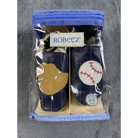 Robeez Navy Caring About First Steps Baseball Leather Crib Shoes 2-3 Months - Picture 1 of 5